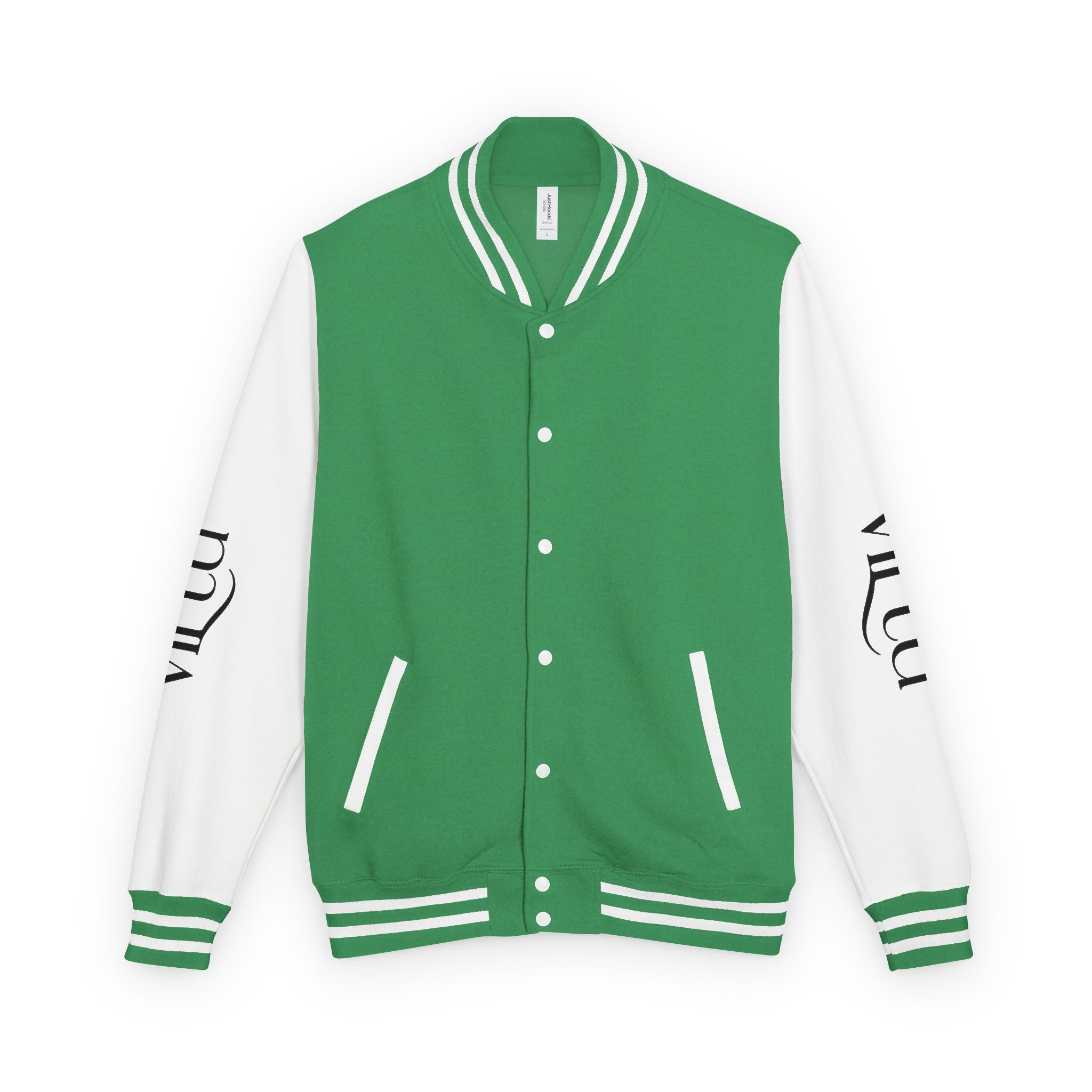 Letterman Jacket — Black & White Varsity Bomber with Sleeve Script