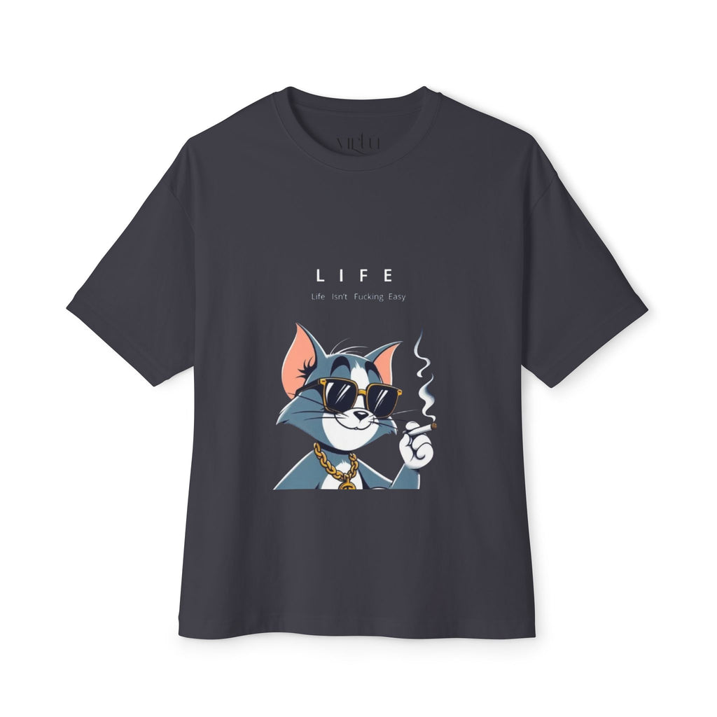 Cat Cartoon Tee — "Life Is Not Coming Back" Oversized Graphic T-Shirt