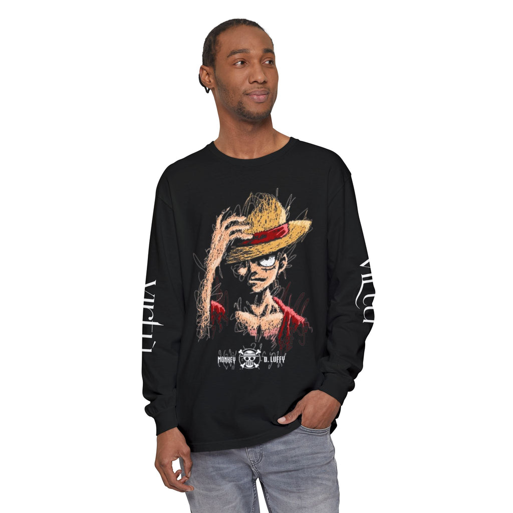 Straw Hat Pirate Graphic Long Sleeve Tee — Anime Skull & Straw Hat Design
