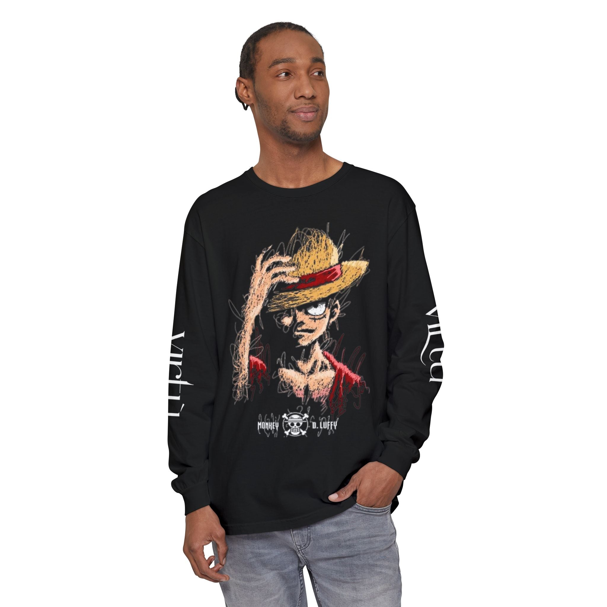 Straw Hat Pirate Graphic Long Sleeve Tee — Anime Skull & Straw Hat Design