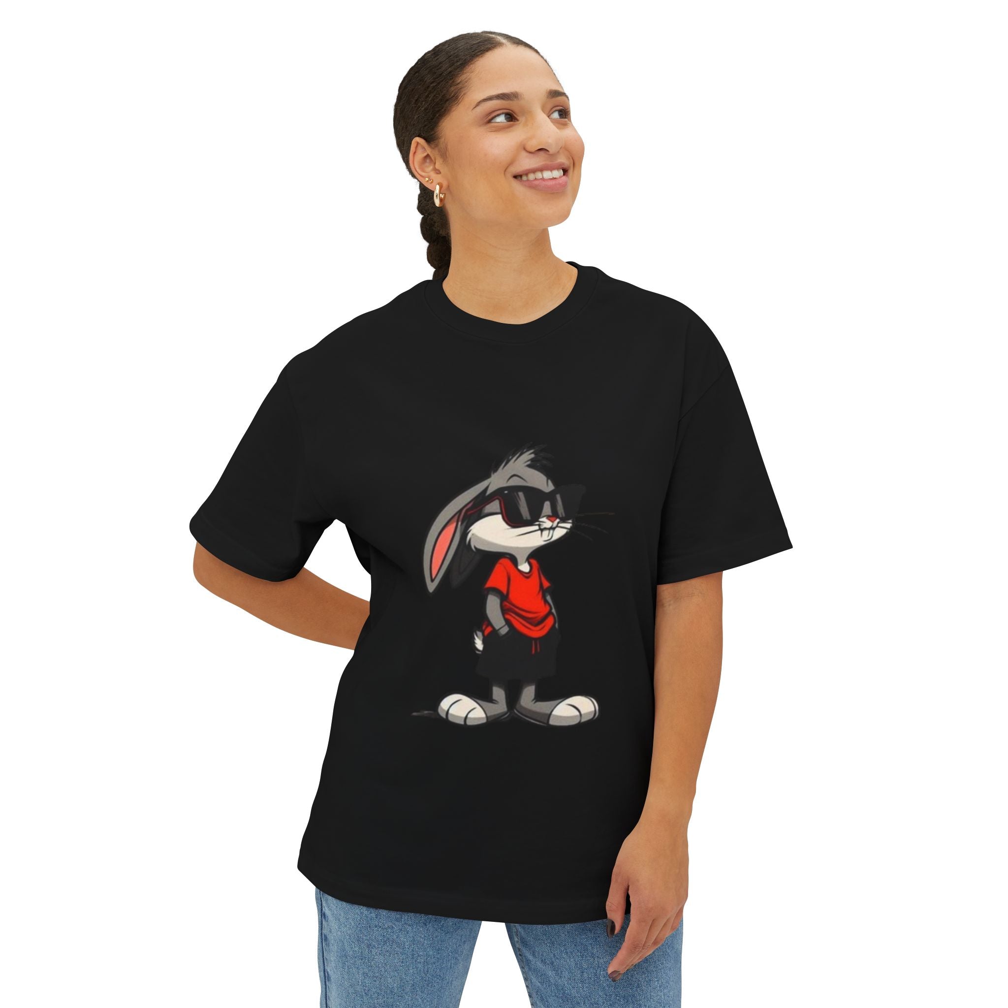 Cool Cartoon Bunny Graphic Tee — Oversized Boxy T-Shirt