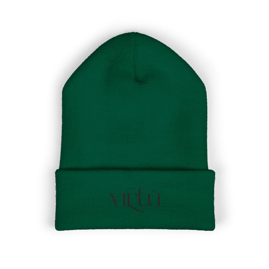 Embroidered 'Virtù' Cuffed Beanie — Classic Knit Winter Hat