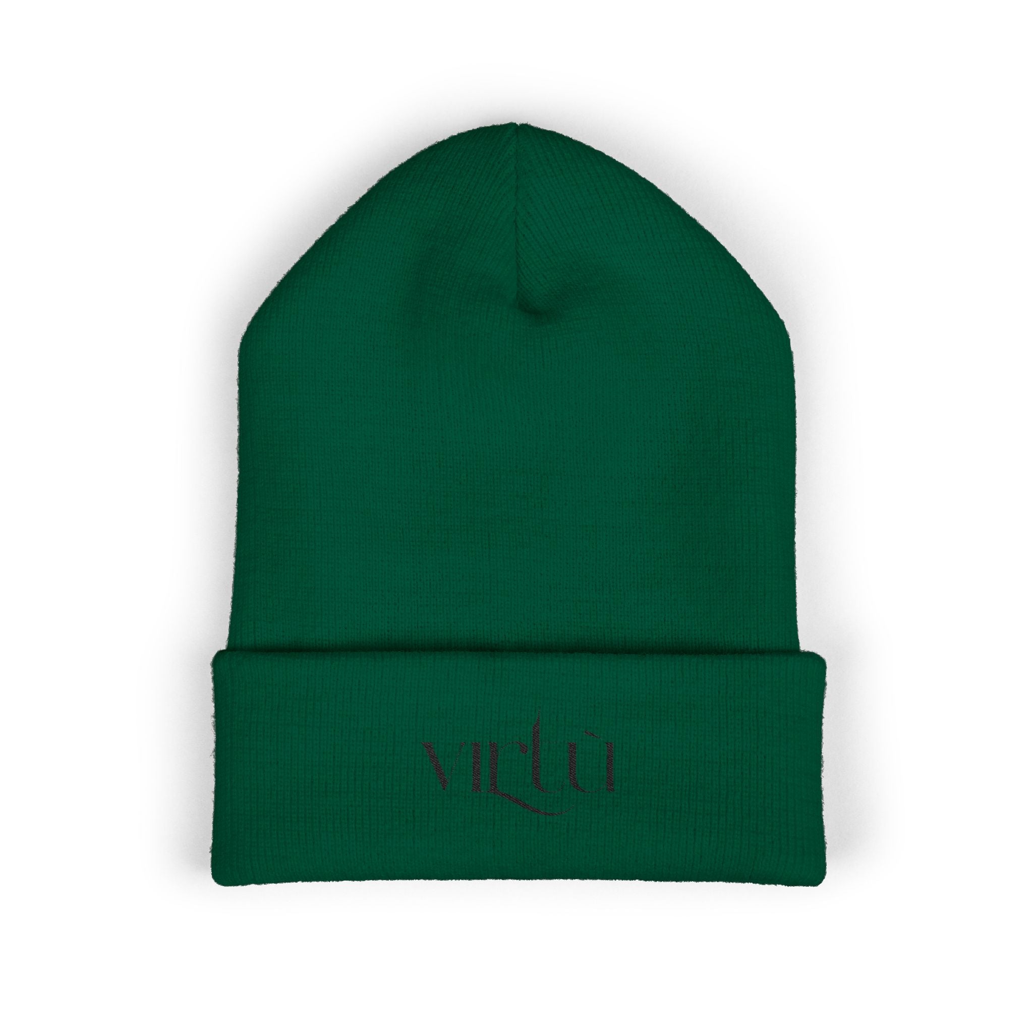 Embroidered 'Virtù' Cuffed Beanie — Classic Knit Winter Hat