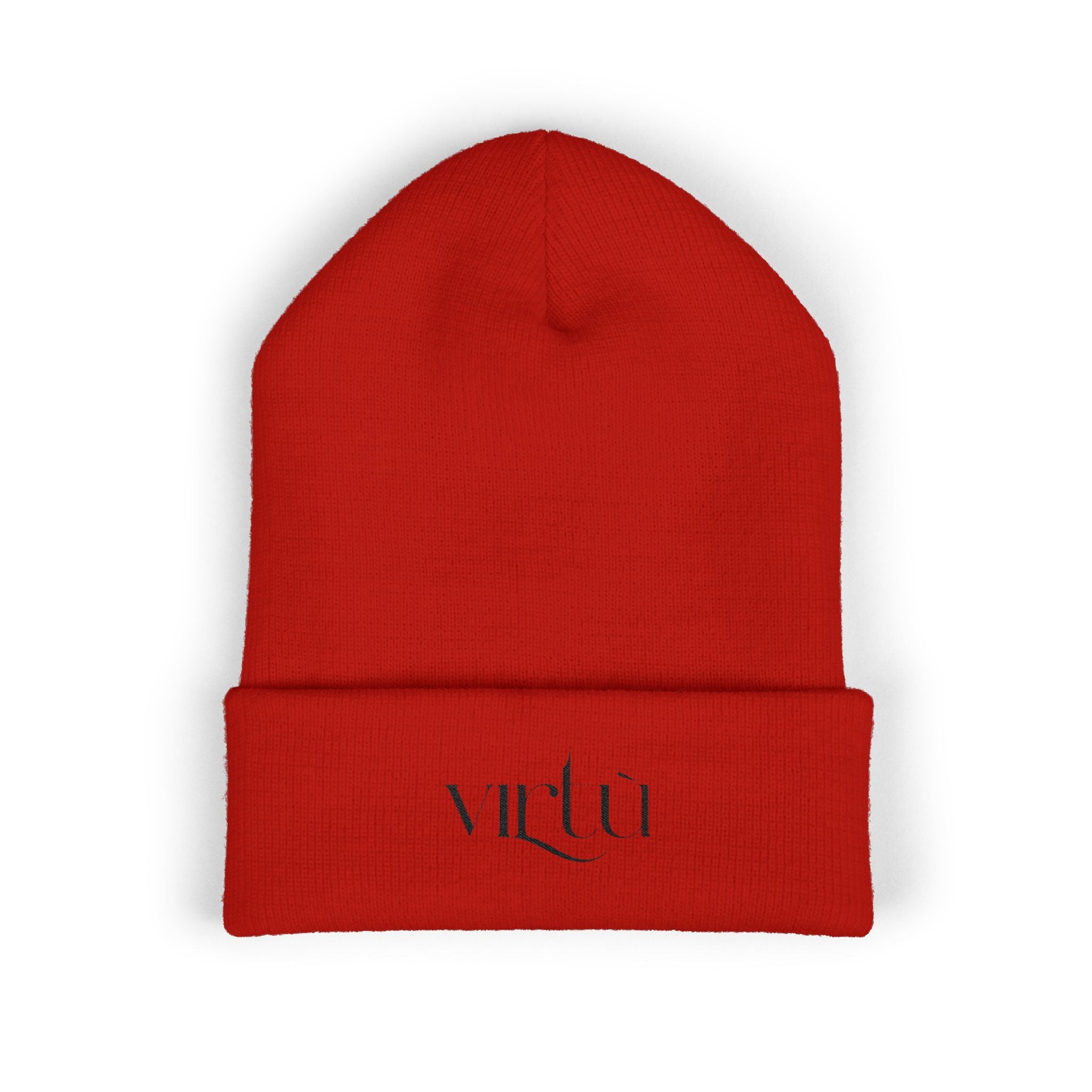 Embroidered 'Virtù' Cuffed Beanie — Classic Knit Winter Hat