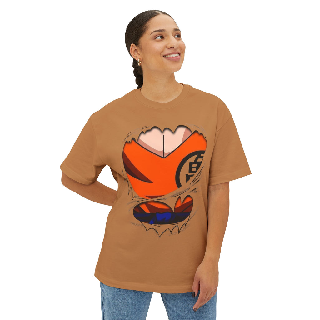 Goku Costume Ripped Chest Tee — Dragon Ball Z Martial Arts Symbol Shirt