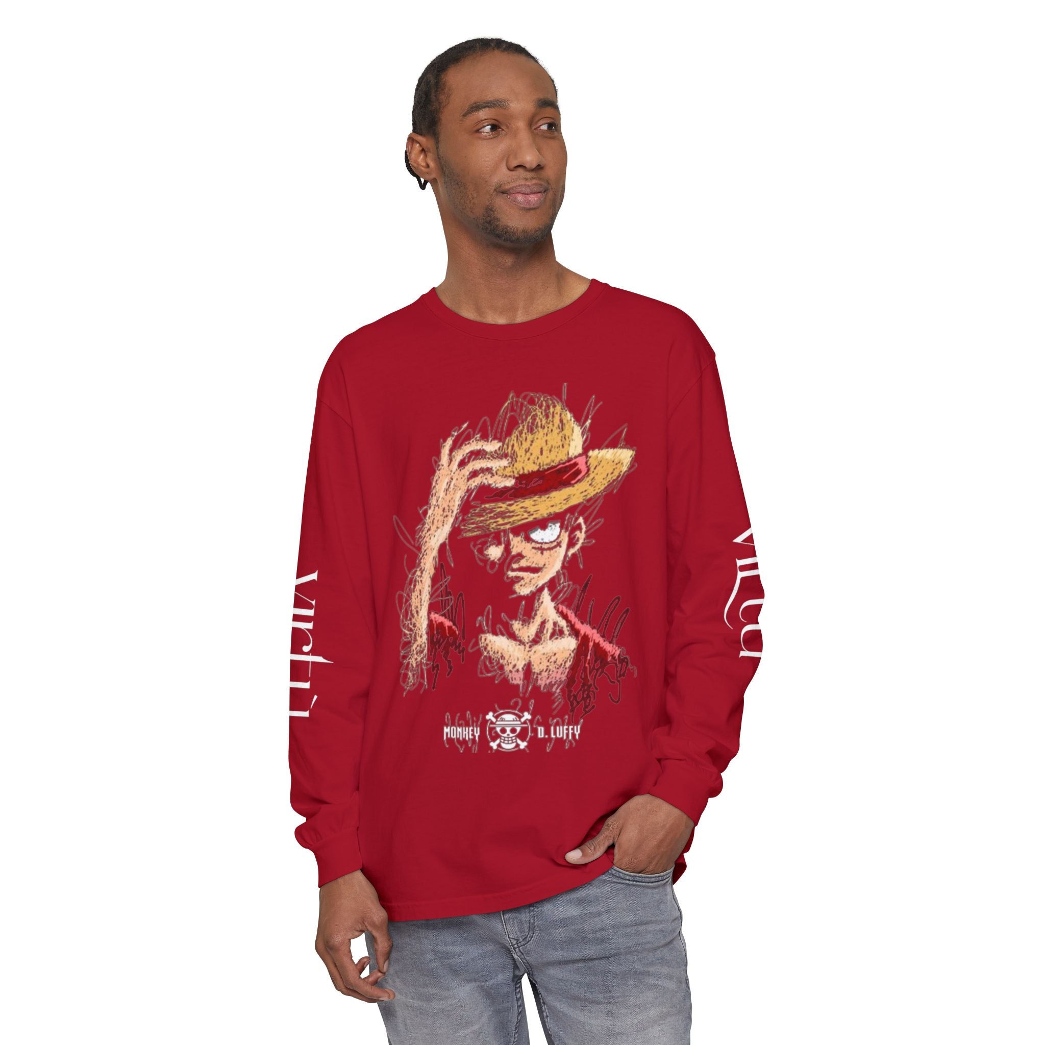 Straw Hat Pirate Graphic Long Sleeve Tee — Anime Skull & Straw Hat Design