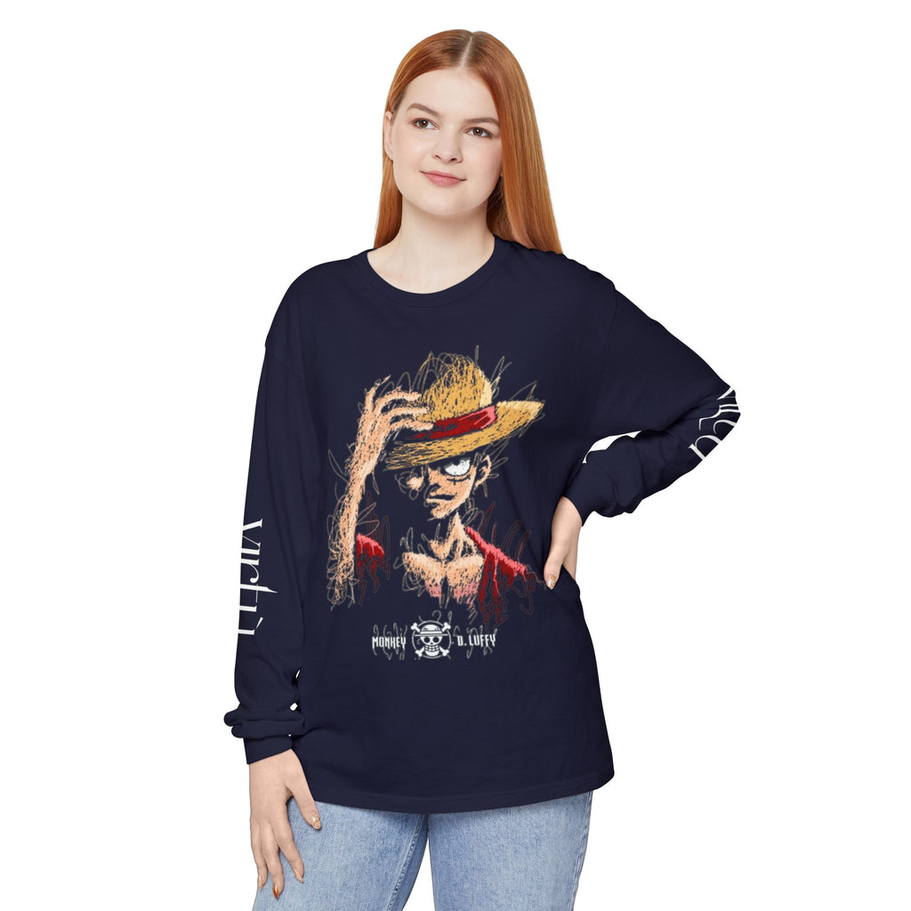 Straw Hat Pirate Graphic Long Sleeve Tee — Anime Skull & Straw Hat Design