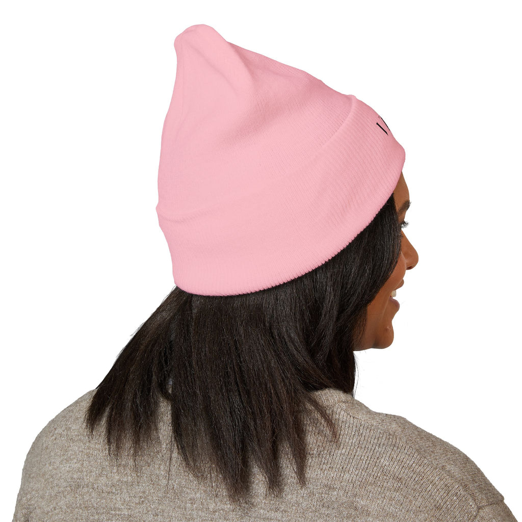 Embroidered 'Virtù' Cuffed Beanie — Classic Knit Winter Hat