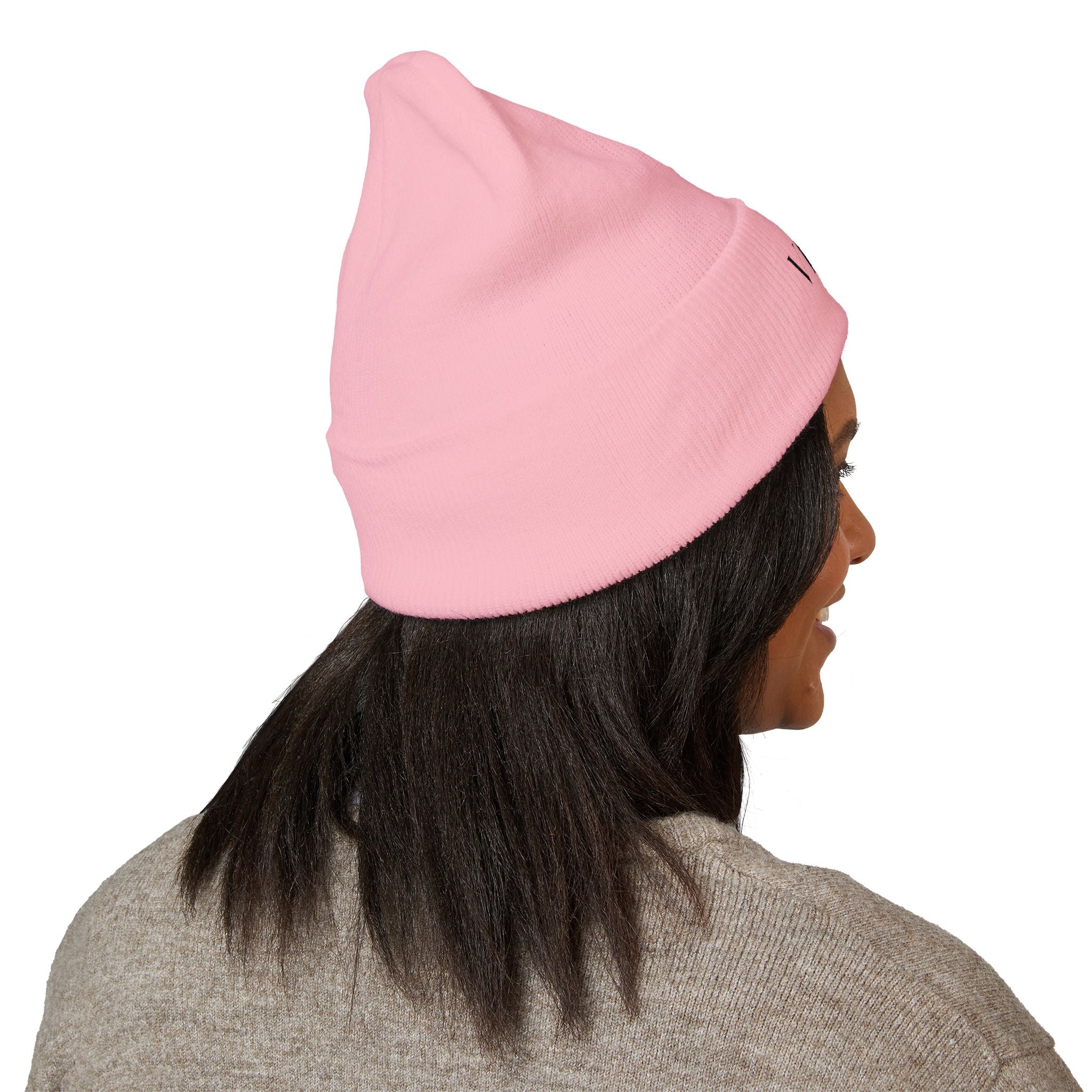 Embroidered 'Virtù' Cuffed Beanie — Classic Knit Winter Hat