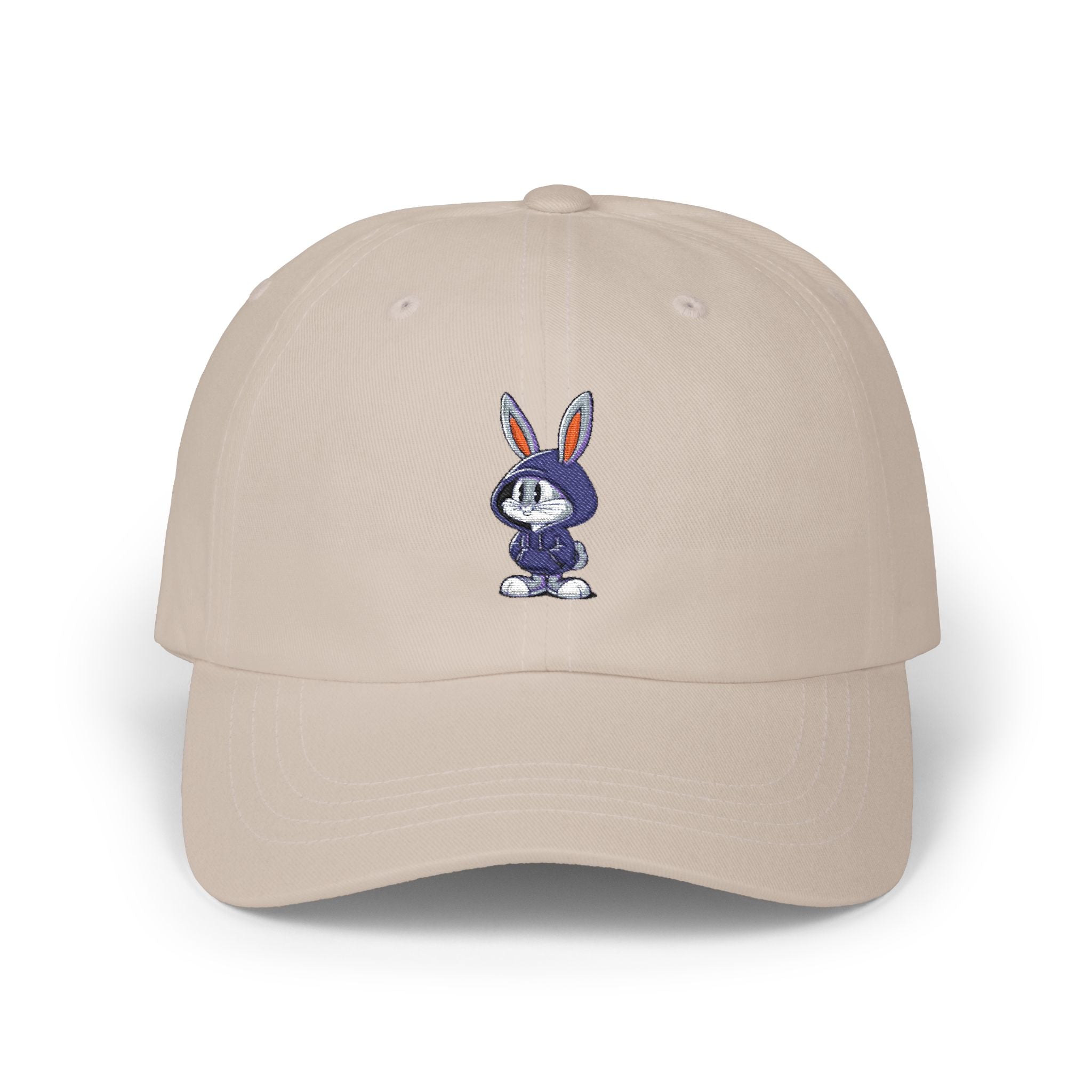 Embroidered Bunny Dad Cap — Cute Cartoon Rabbit Cap with 'virtù' Back Logo
