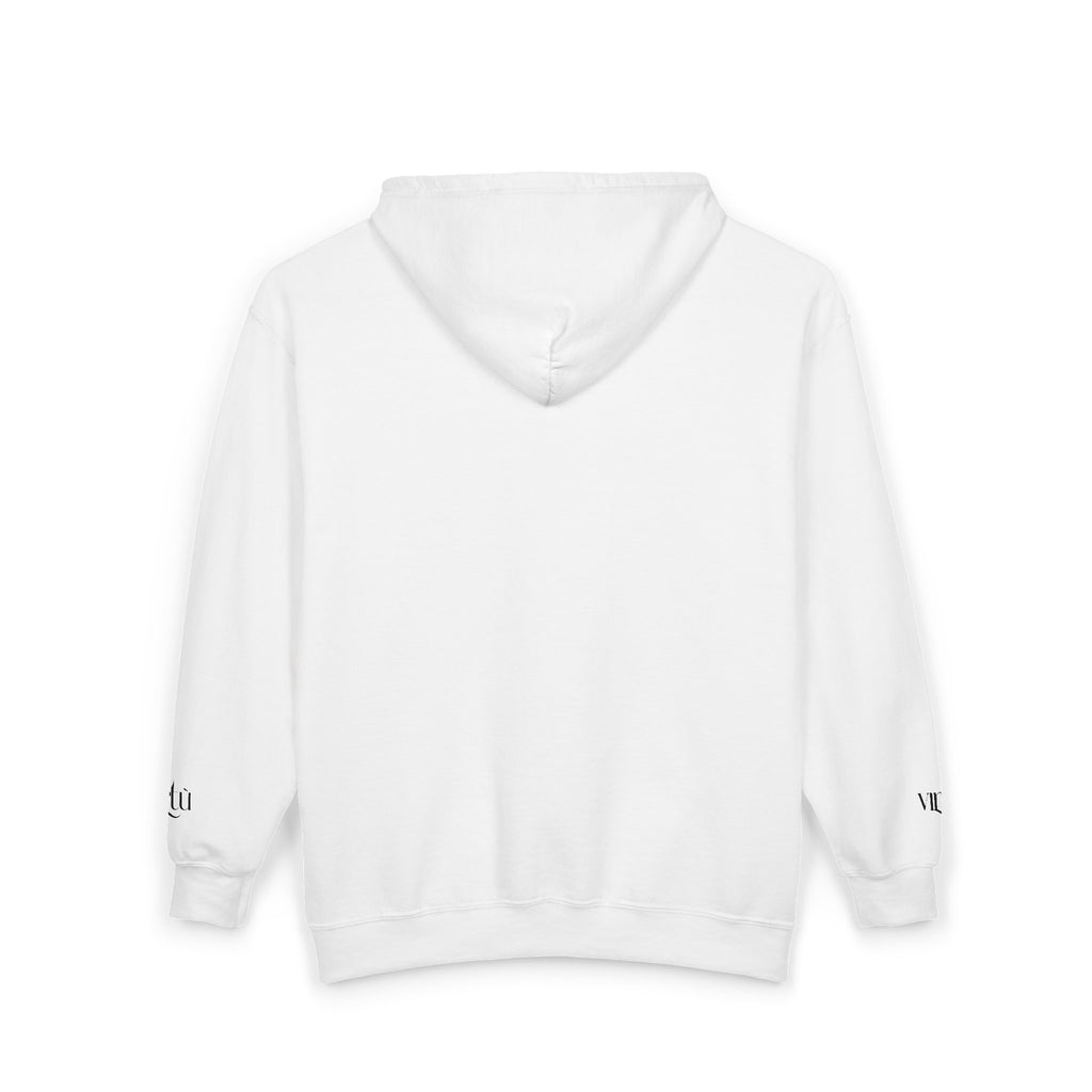 Minimalist 'utu' Zip Hoodie — White Full-Zip Graphic Hoodie