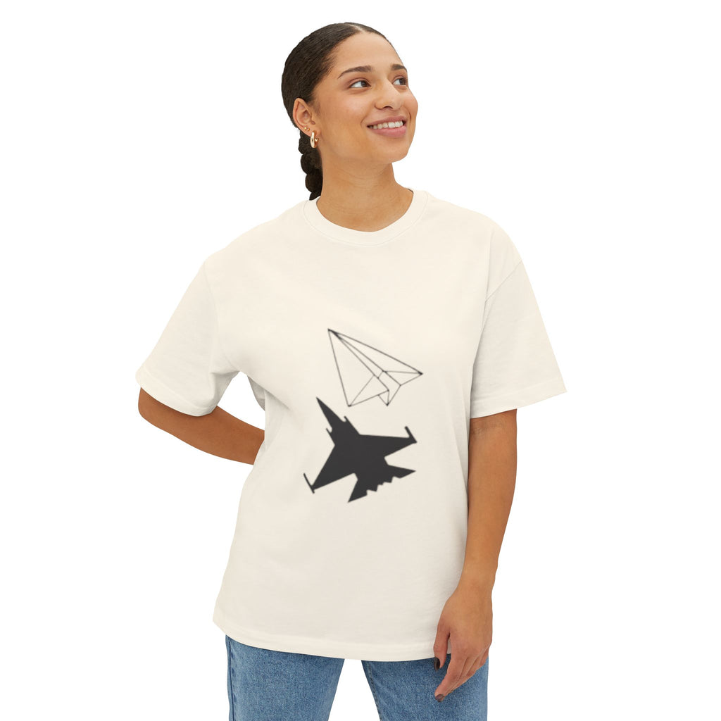 Jet & Paper Plane Graphic Tee — Aviation Contrast Design