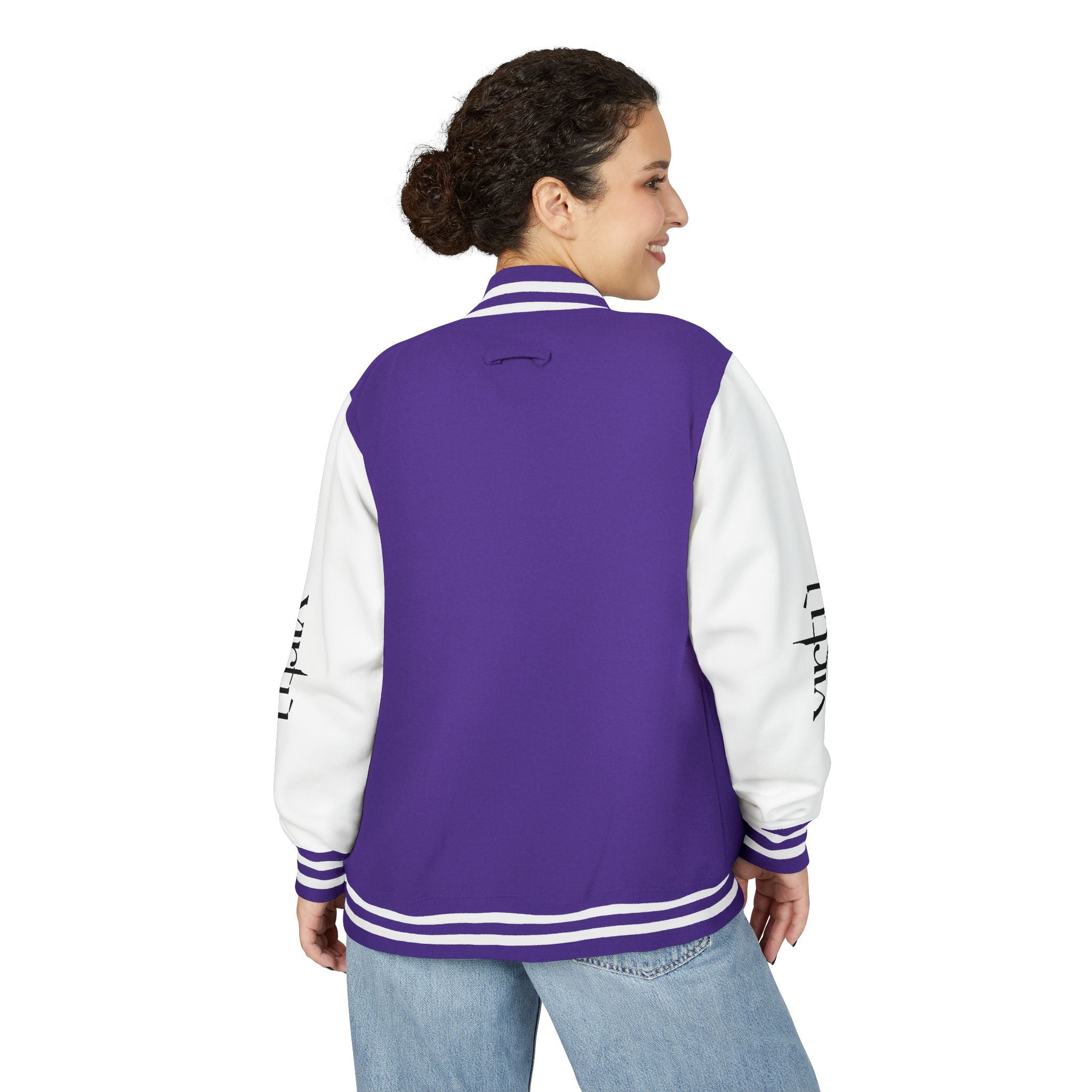 Letterman Jacket — Black & White Varsity Bomber with Sleeve Script