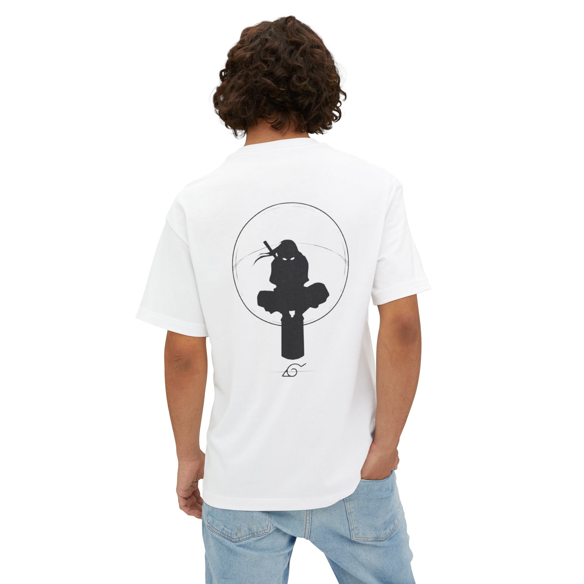Ninja Silhouette Boxy Tee — Japanese Kanji Sakura Sun Graphic