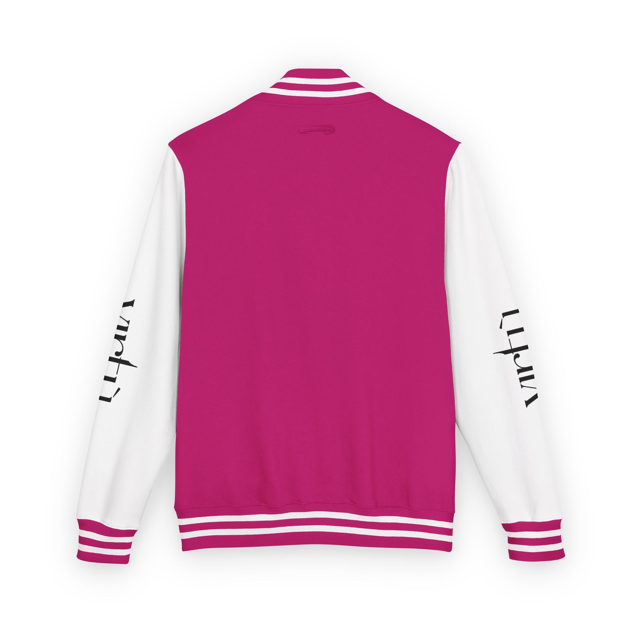 Letterman Jacket — Black & White Varsity Bomber with Sleeve Script