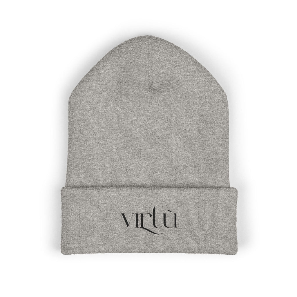 Embroidered 'Virtù' Cuffed Beanie — Classic Knit Winter Hat