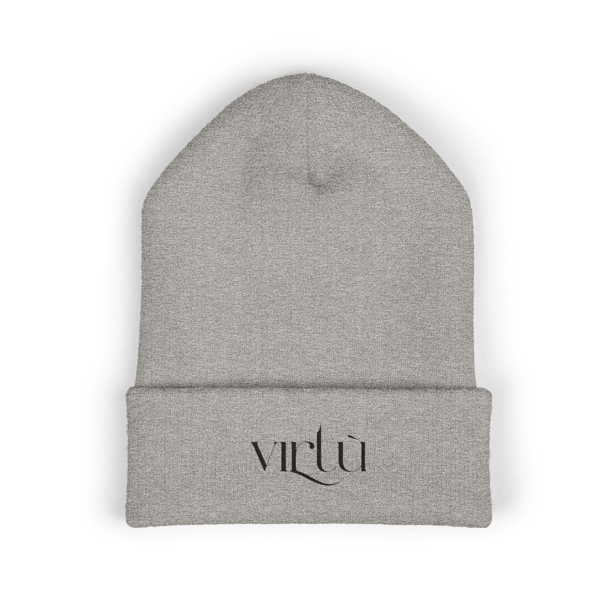 Embroidered 'Virtù' Cuffed Beanie — Classic Knit Winter Hat
