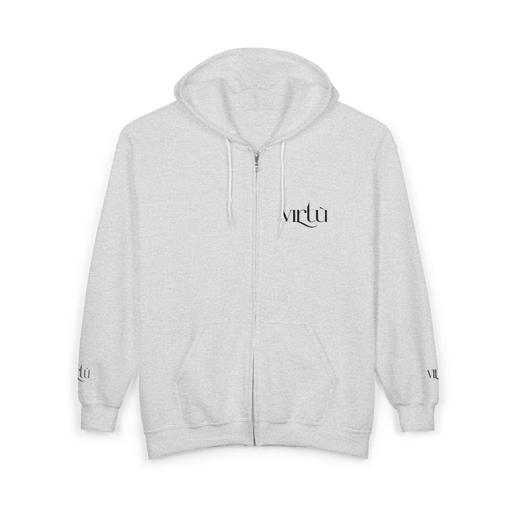 Minimalist 'utu' Zip Hoodie — White Full-Zip Graphic Hoodie