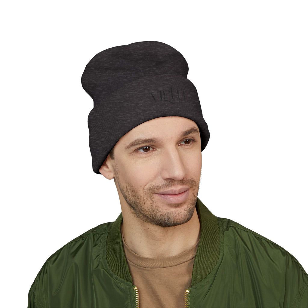 Embroidered 'Virtù' Cuffed Beanie — Classic Knit Winter Hat