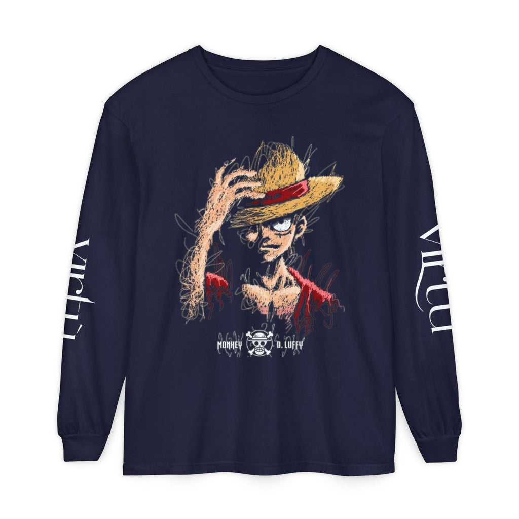 Straw Hat Pirate Graphic Long Sleeve Tee — Anime Skull & Straw Hat Design