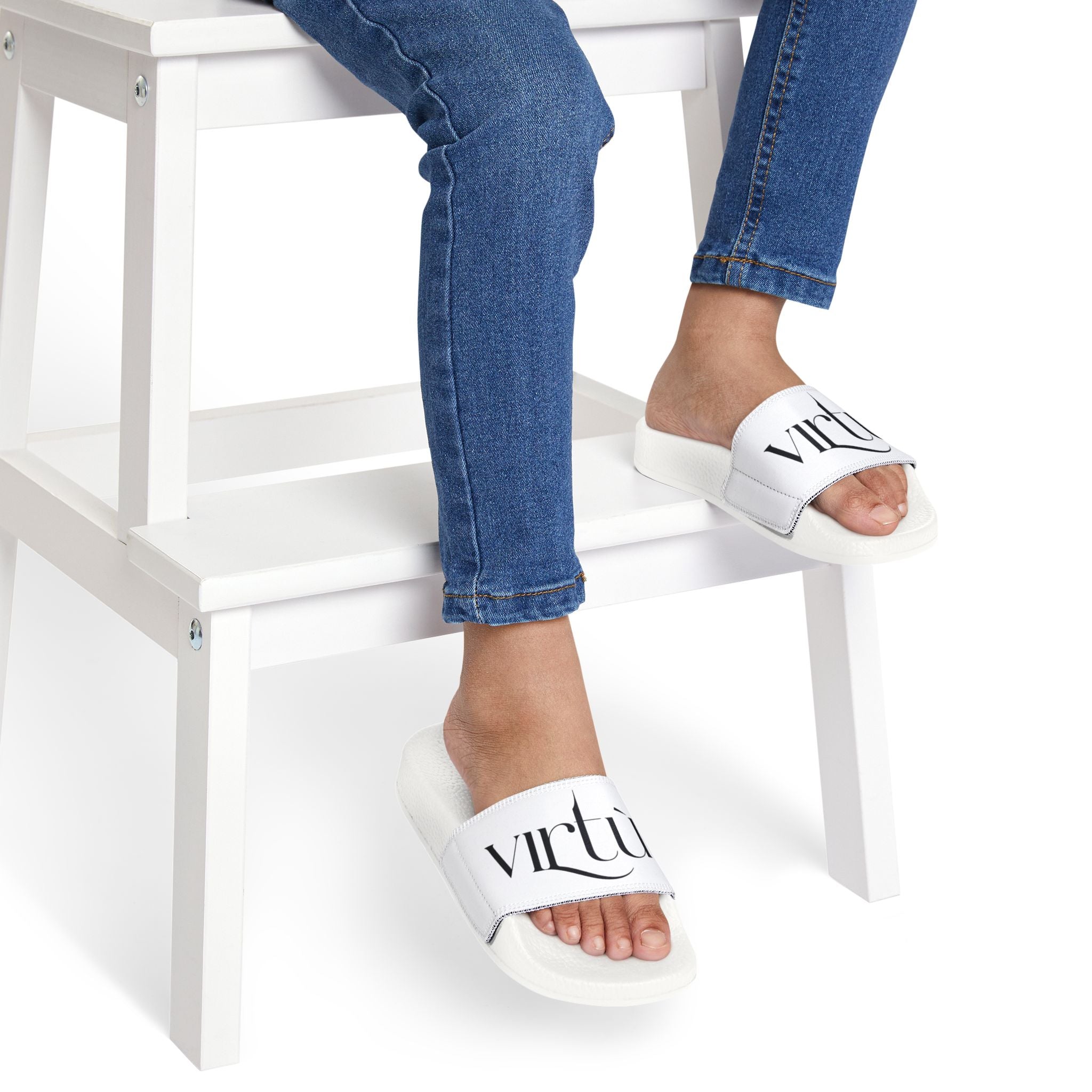 Youth Slide Sandals — White 'virtù' Removable-Strap Pool & Beach Slides