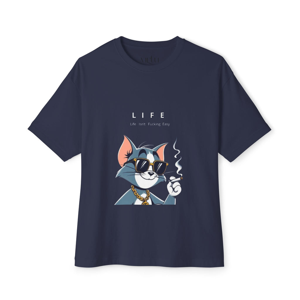 Cat Cartoon Tee — "Life Is Not Coming Back" Oversized Graphic T-Shirt