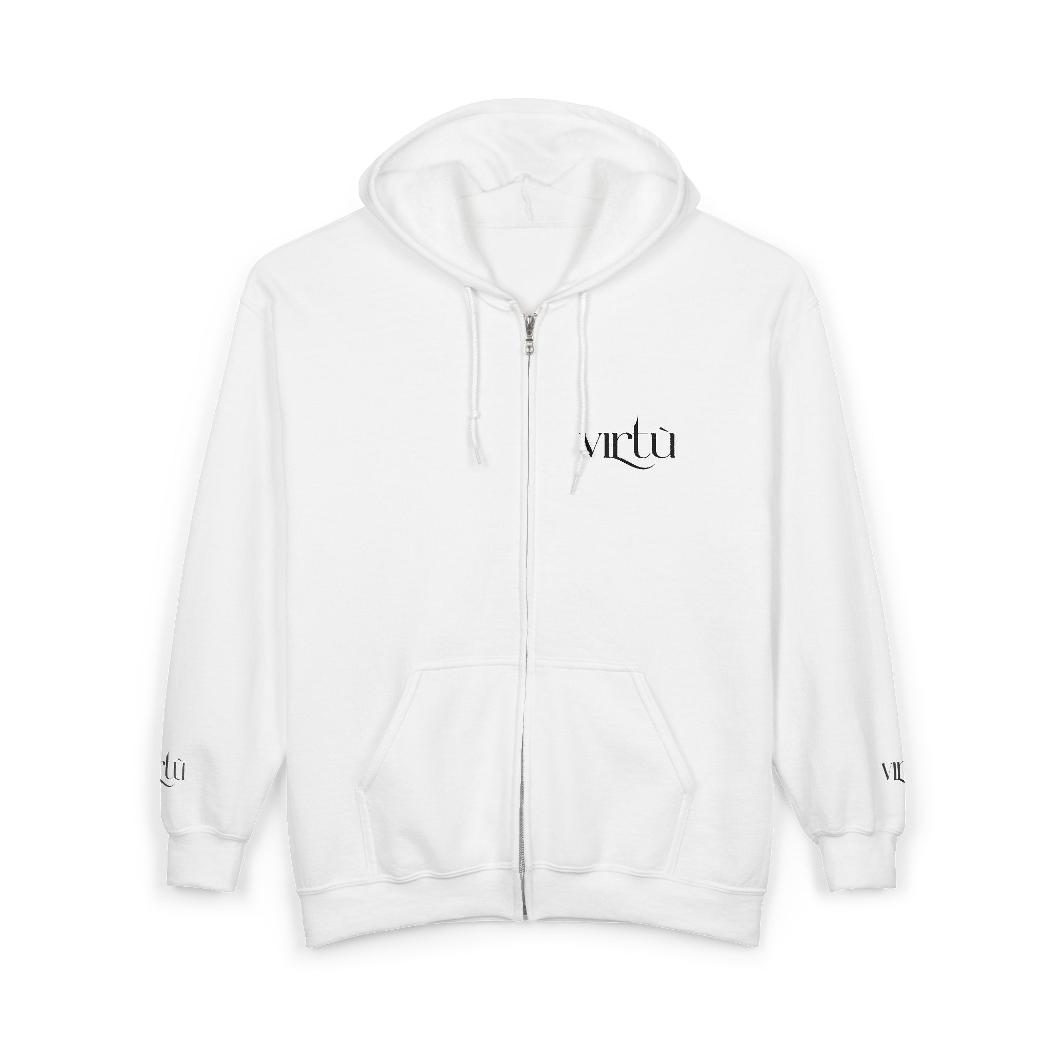 Minimalist 'utu' Zip Hoodie — White Full-Zip Graphic Hoodie