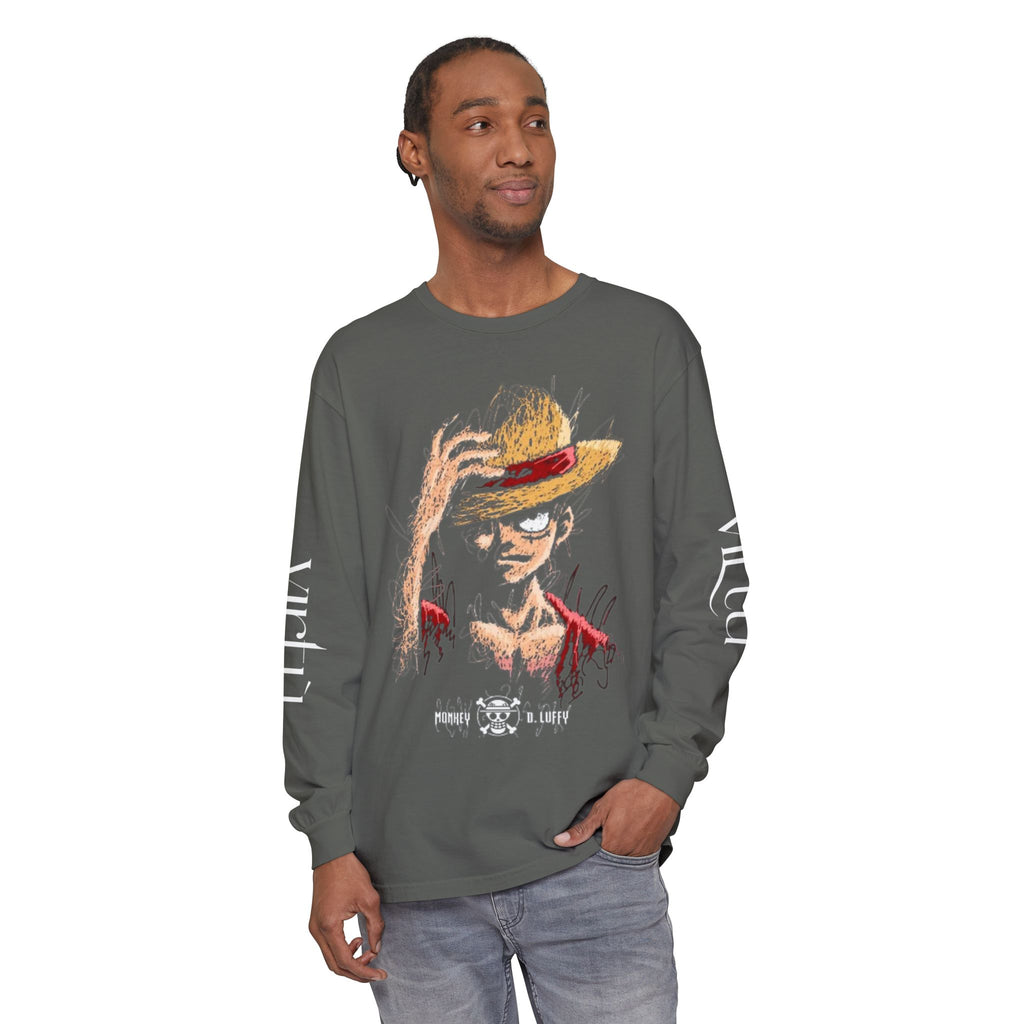 Straw Hat Pirate Graphic Long Sleeve Tee — Anime Skull & Straw Hat Design