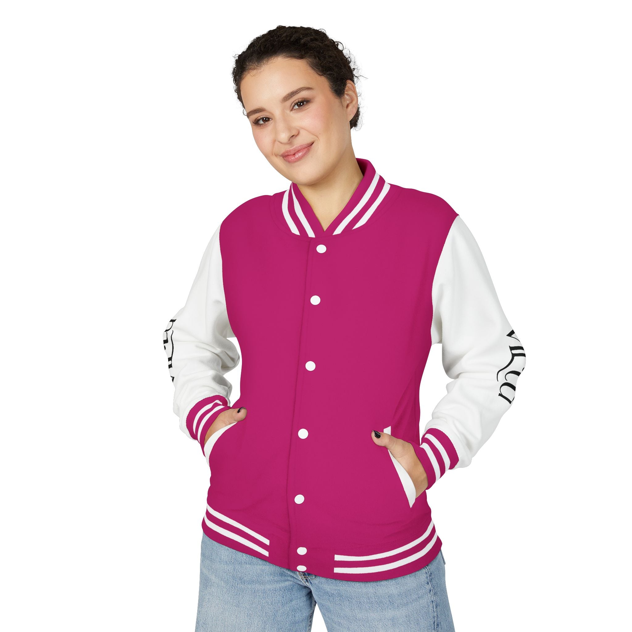 Letterman Jacket — Black & White Varsity Bomber with Sleeve Script