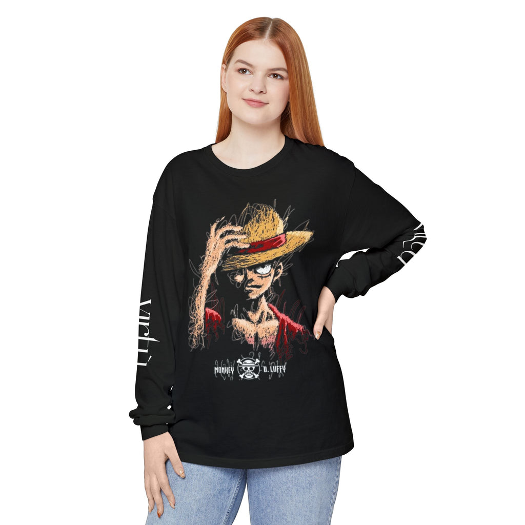 Straw Hat Pirate Graphic Long Sleeve Tee — Anime Skull & Straw Hat Design