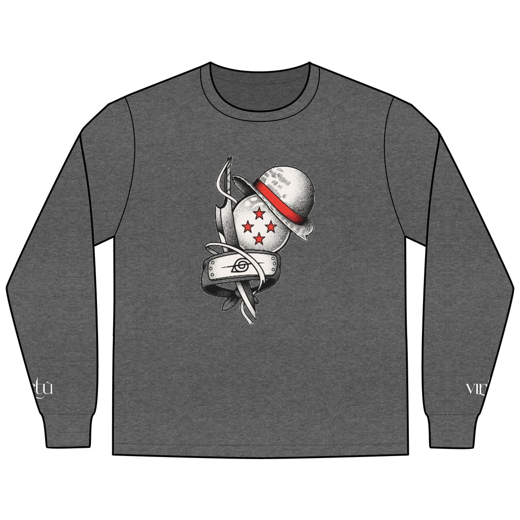 Men's Long Sleeve Tee — Nautical Anchor & Helmet Retro Tattoo Graphic