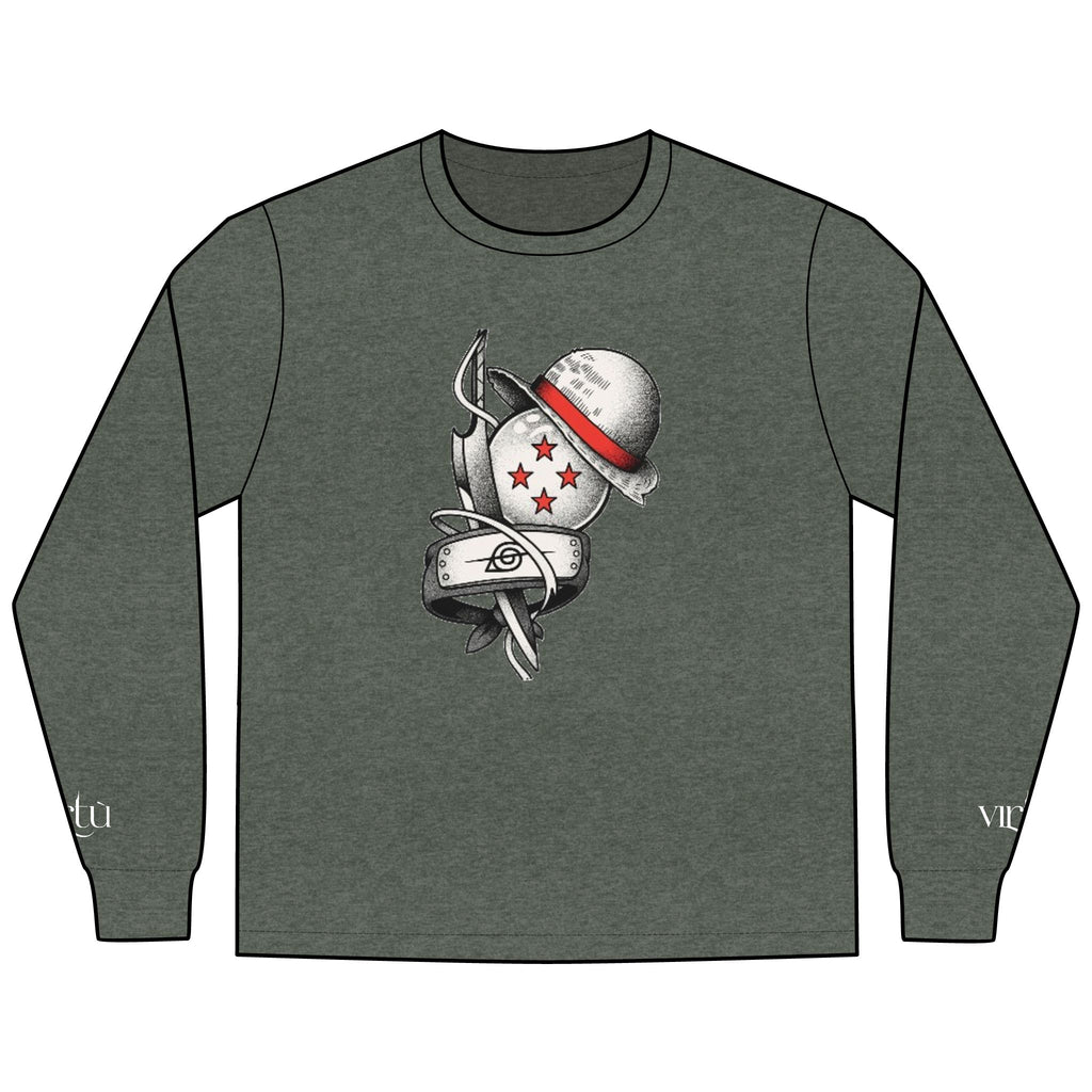 Men's Long Sleeve Tee — Nautical Anchor & Helmet Retro Tattoo Graphic