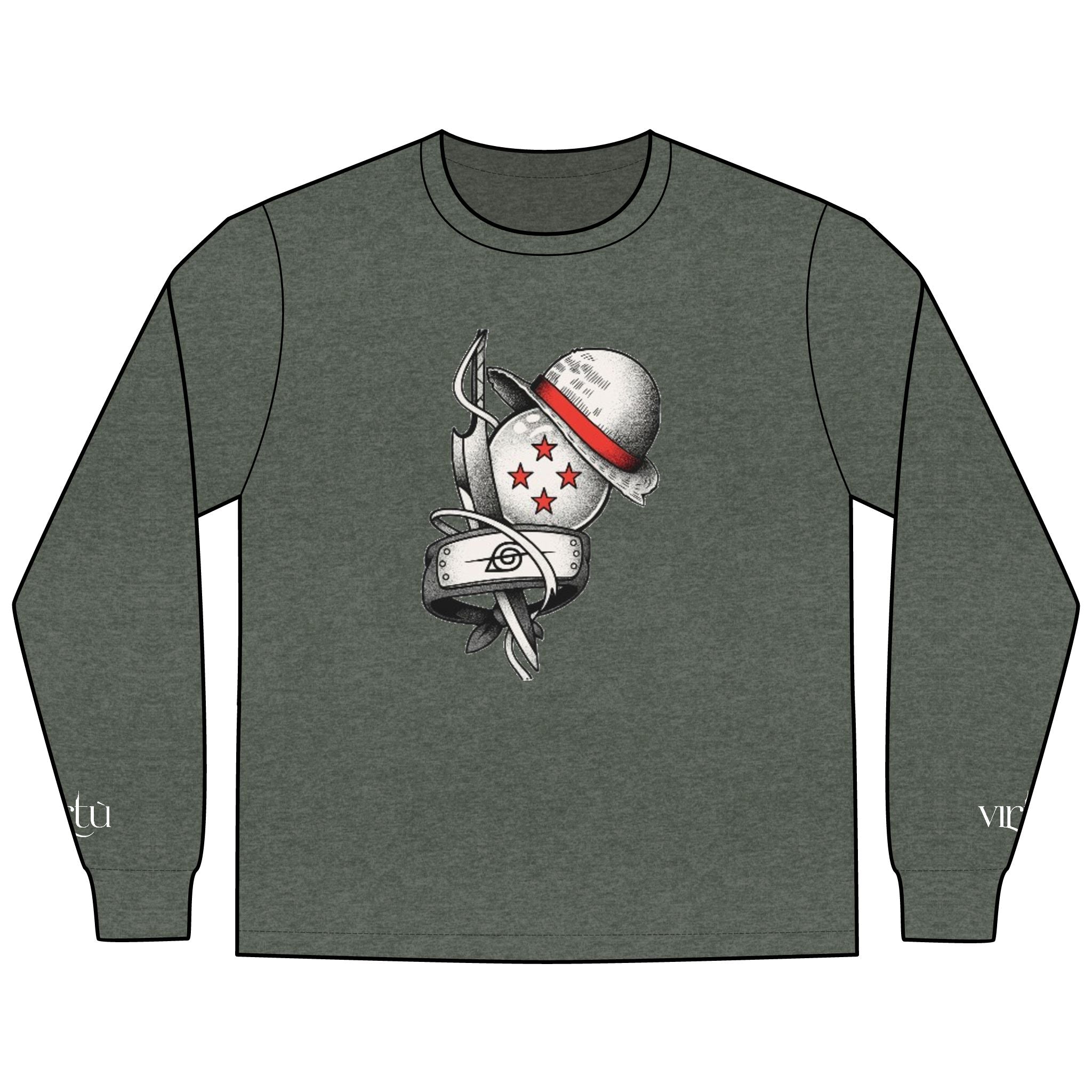 Men's Long Sleeve Tee — Nautical Anchor & Helmet Retro Tattoo Graphic