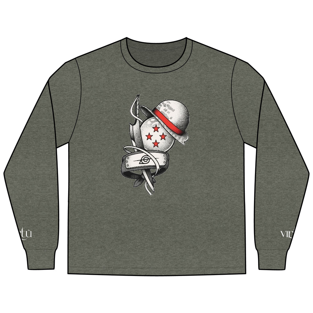 Men's Long Sleeve Tee — Nautical Anchor & Helmet Retro Tattoo Graphic