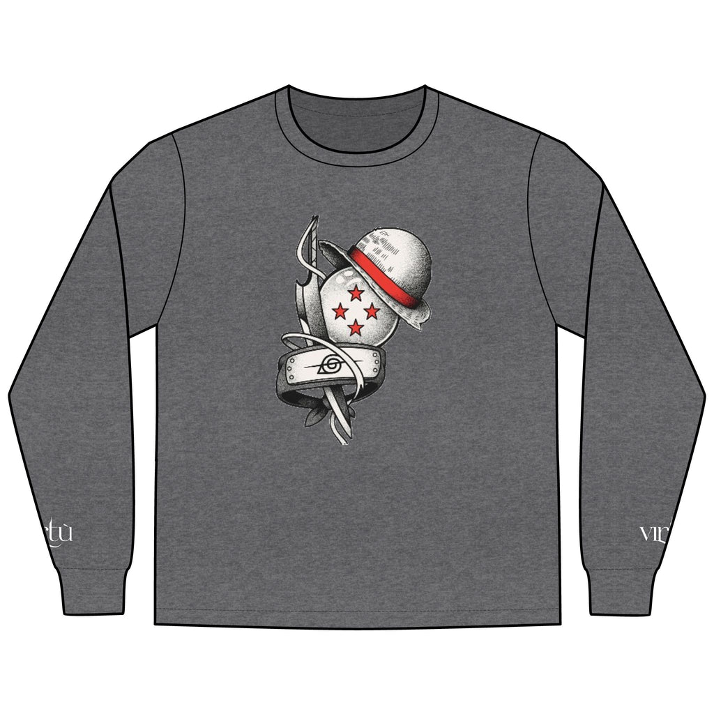 Men's Long Sleeve Tee — Nautical Anchor & Helmet Retro Tattoo Graphic