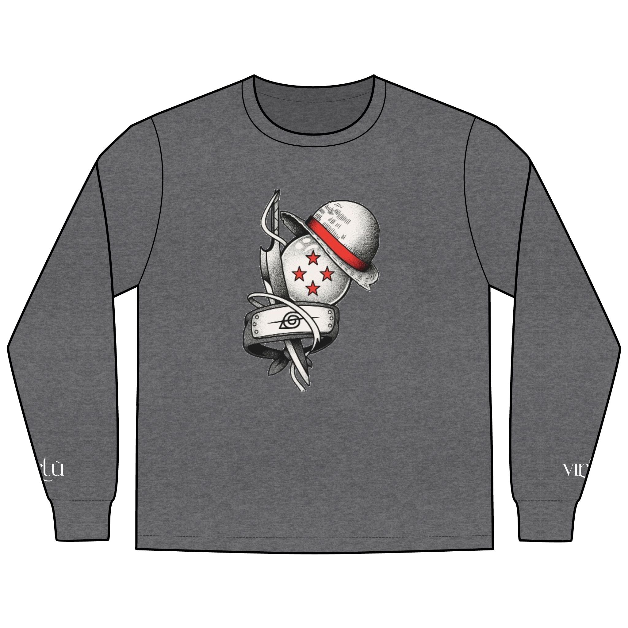 Men's Long Sleeve Tee — Nautical Anchor & Helmet Retro Tattoo Graphic