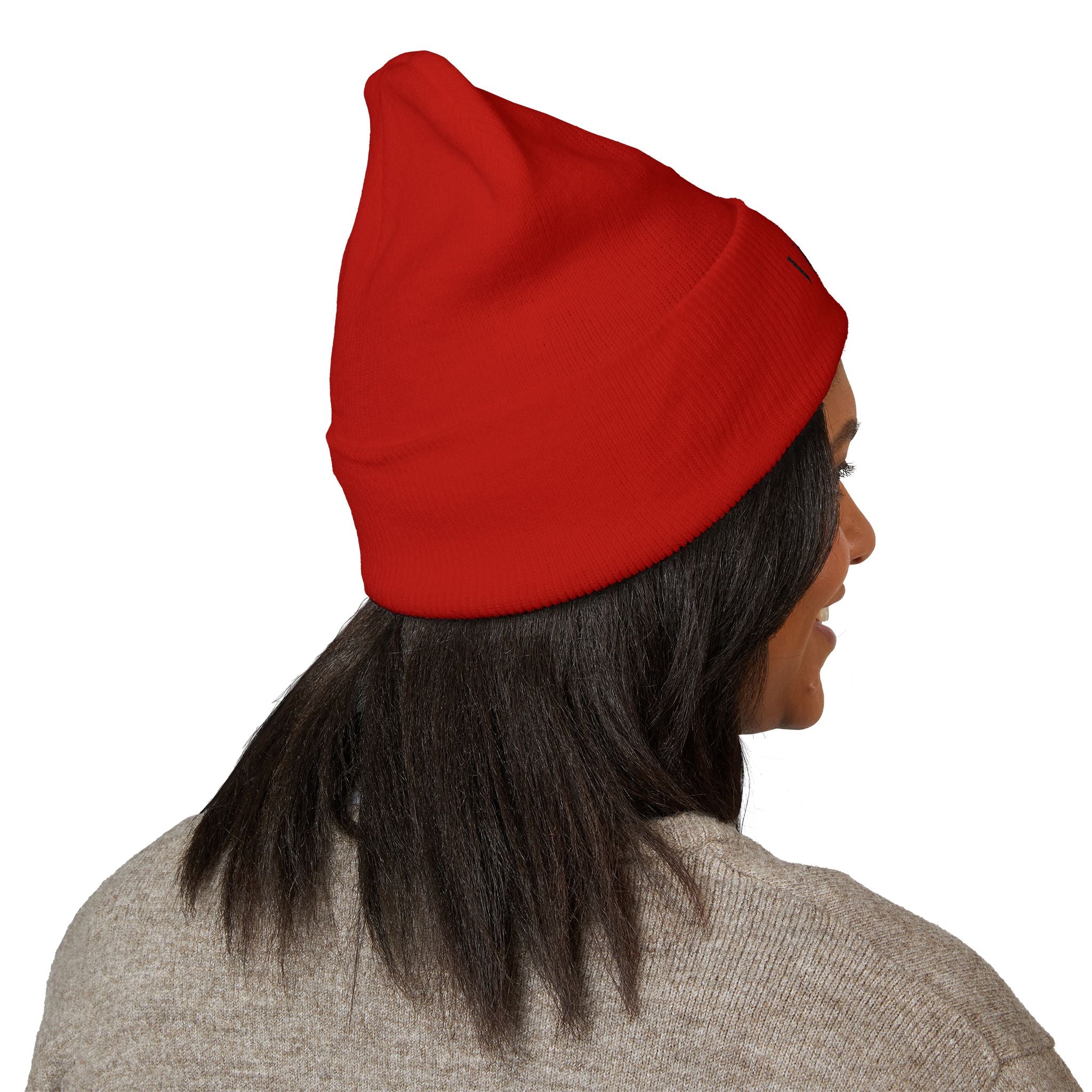 Embroidered 'Virtù' Cuffed Beanie — Classic Knit Winter Hat