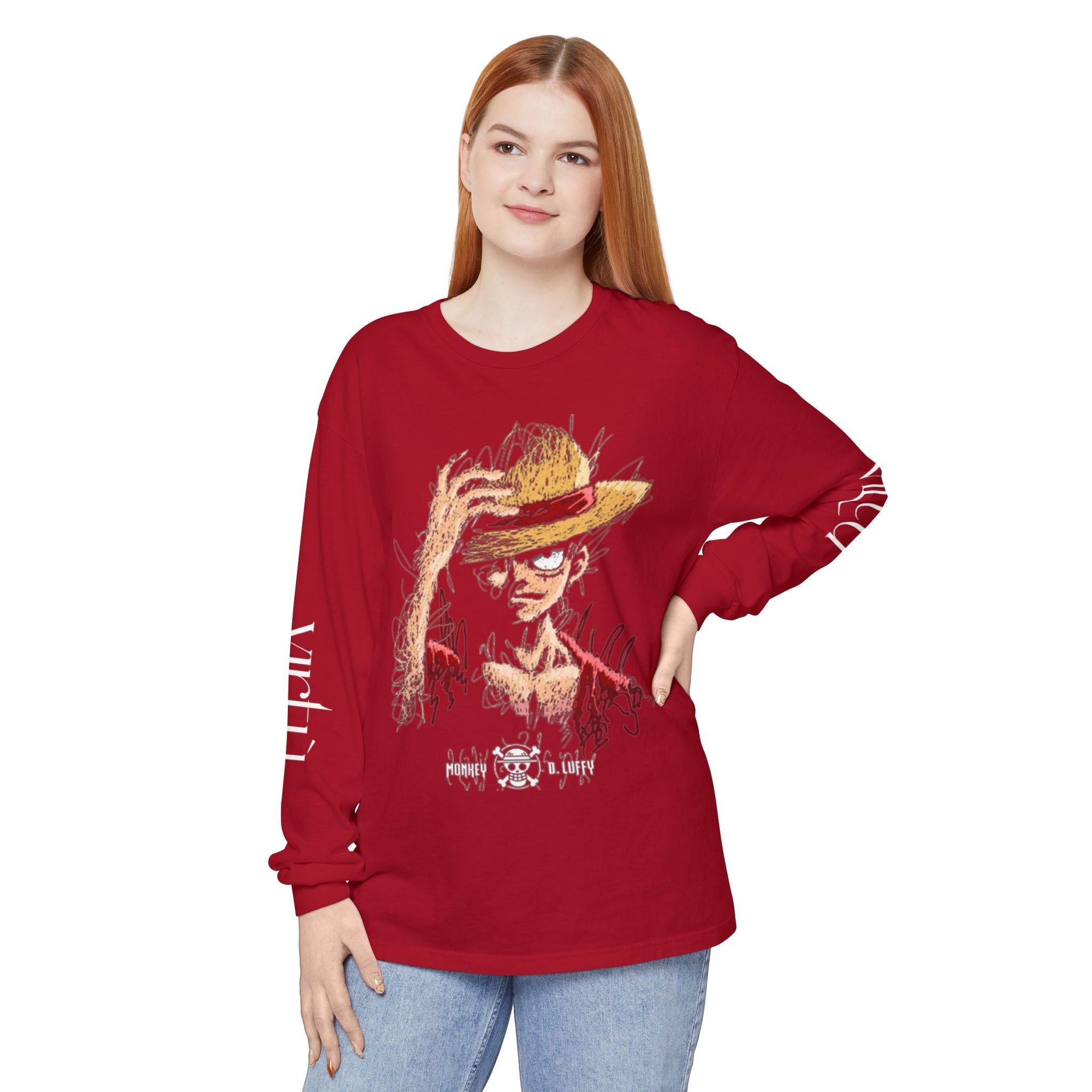 Straw Hat Pirate Graphic Long Sleeve Tee — Anime Skull & Straw Hat Design