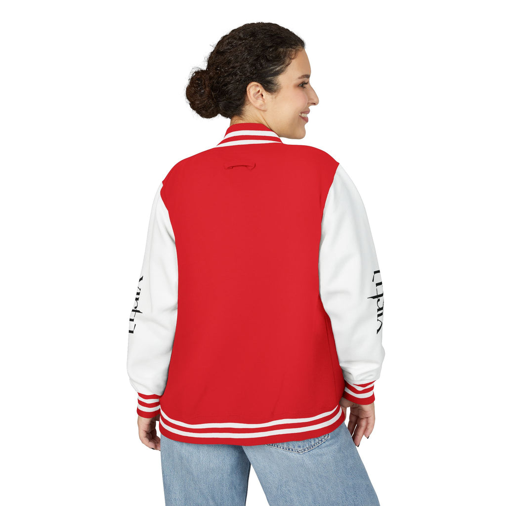 Letterman Jacket — Black & White Varsity Bomber with Sleeve Script