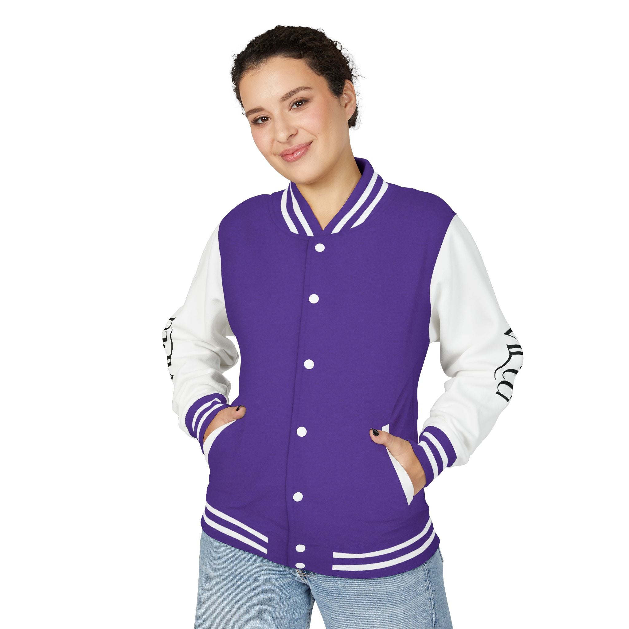 Letterman Jacket — Black & White Varsity Bomber with Sleeve Script