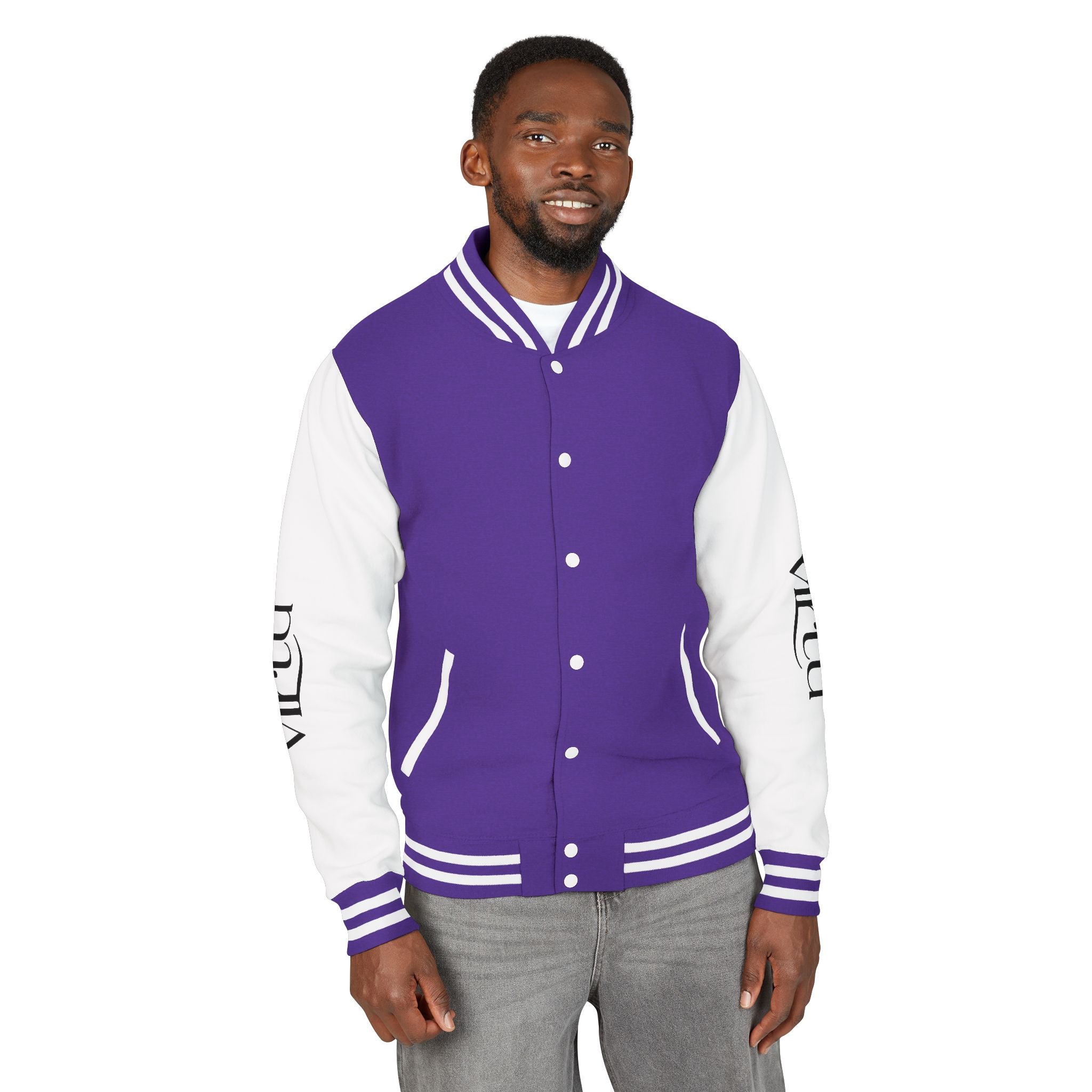 Letterman Jacket — Black & White Varsity Bomber with Sleeve Script