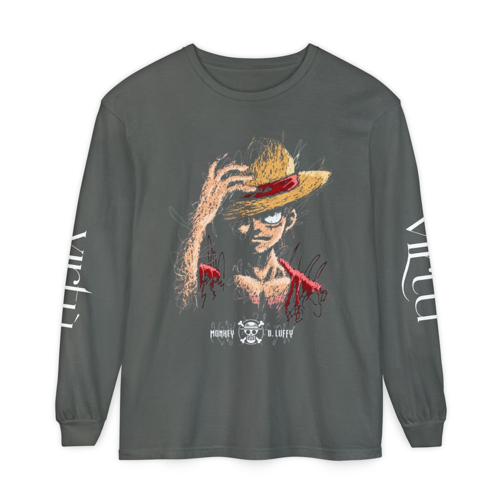 Straw Hat Pirate Graphic Long Sleeve Tee — Anime Skull & Straw Hat Design