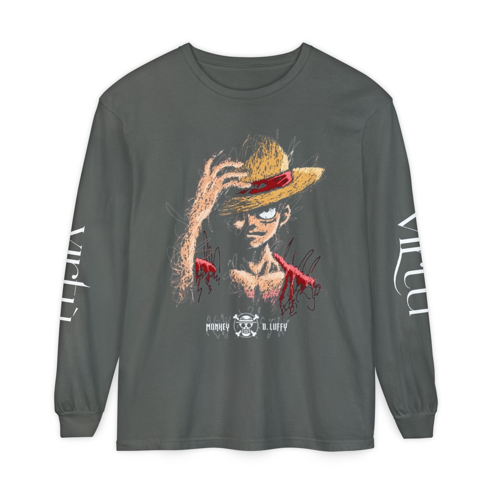 Straw Hat Pirate Graphic Long Sleeve Tee — Anime Skull & Straw Hat Design