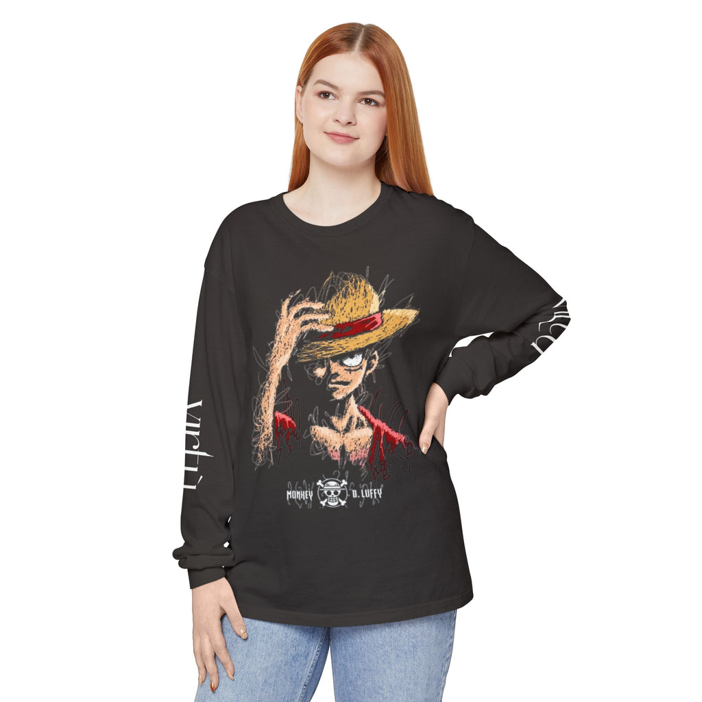 Straw Hat Pirate Graphic Long Sleeve Tee — Anime Skull & Straw Hat Design