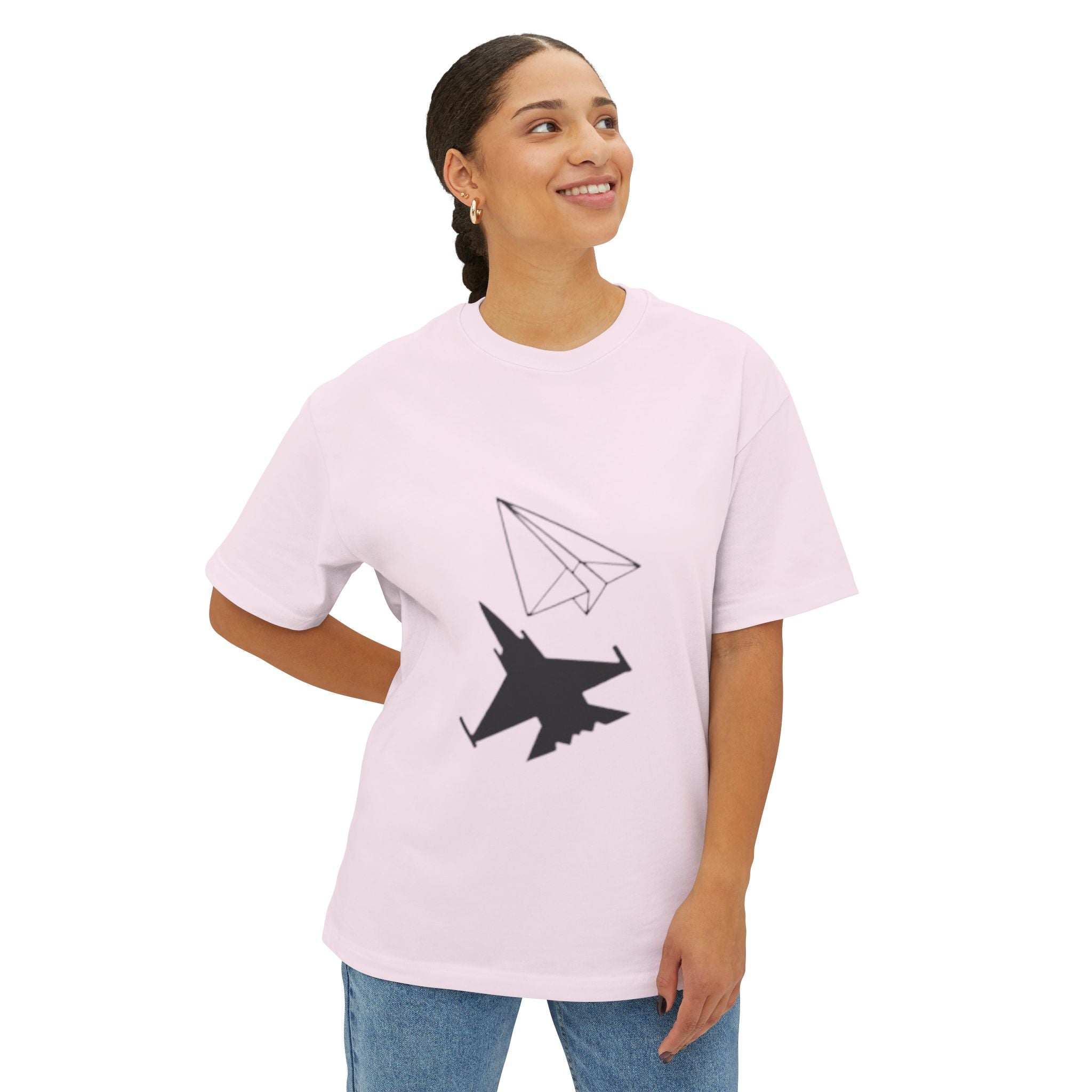 Jet & Paper Plane Graphic Tee — Aviation Contrast Design