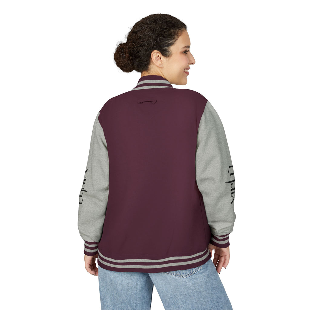 Letterman Jacket — Black & White Varsity Bomber with Sleeve Script