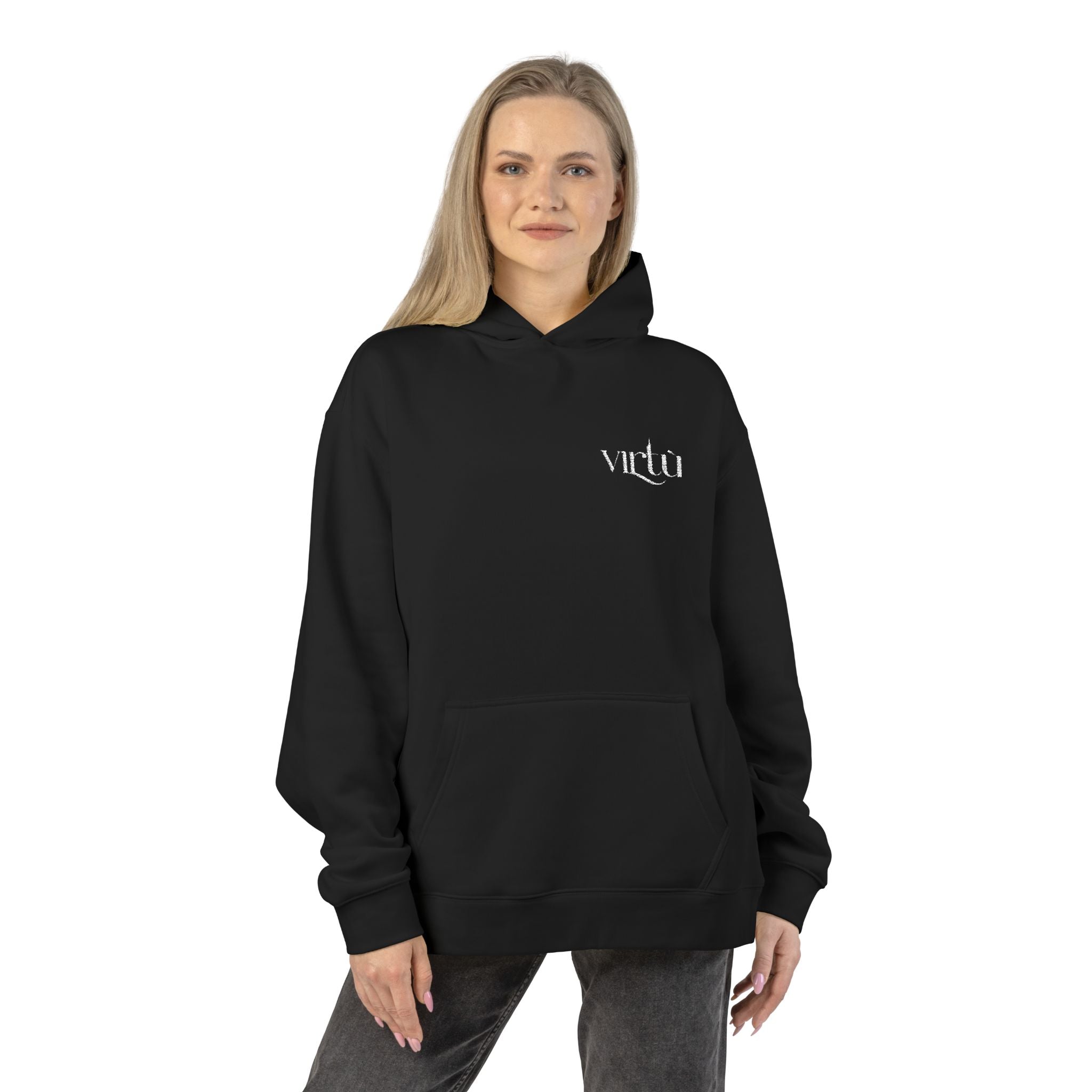Minimal 'vldn' Black Relaxed Hoodie — Casual Streetwear Pullover