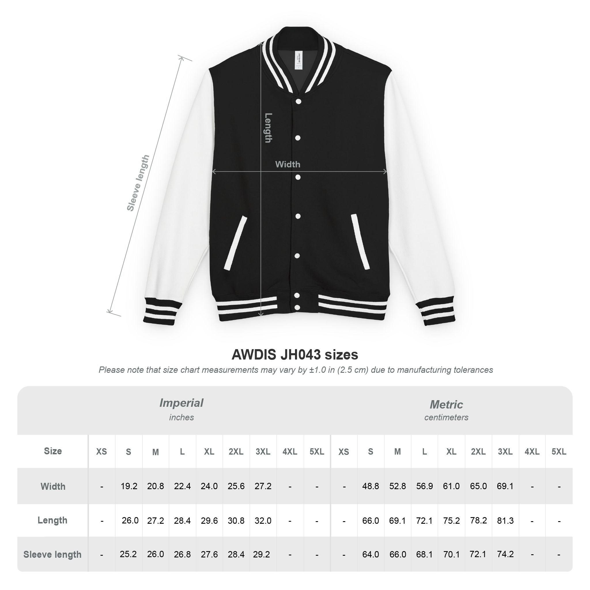 Letterman Jacket — Black & White Varsity Bomber with Sleeve Script