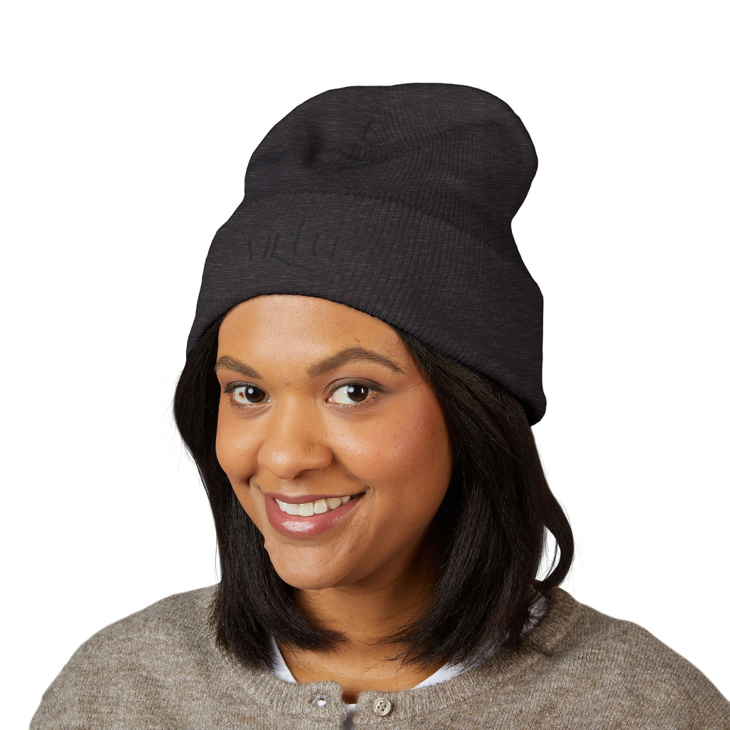 Embroidered 'Virtù' Cuffed Beanie — Classic Knit Winter Hat