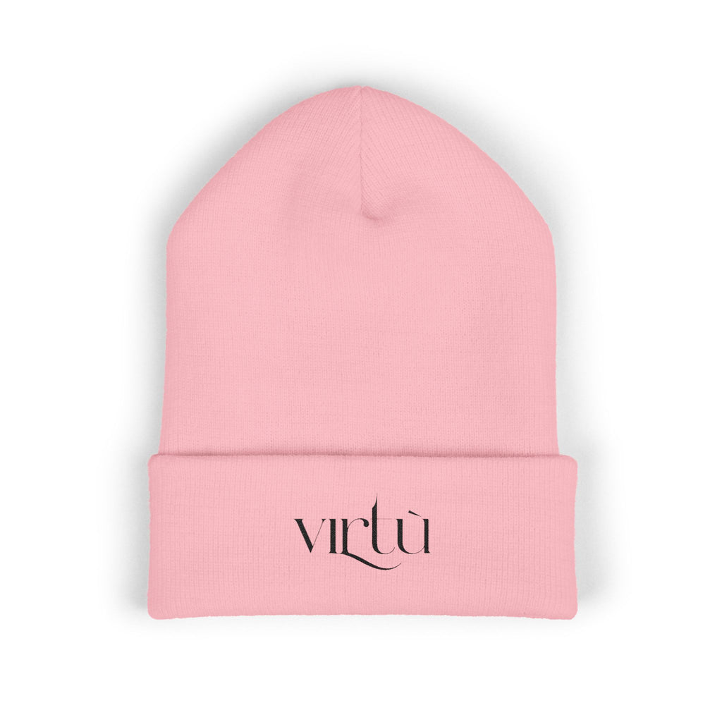 Embroidered 'Virtù' Cuffed Beanie — Classic Knit Winter Hat
